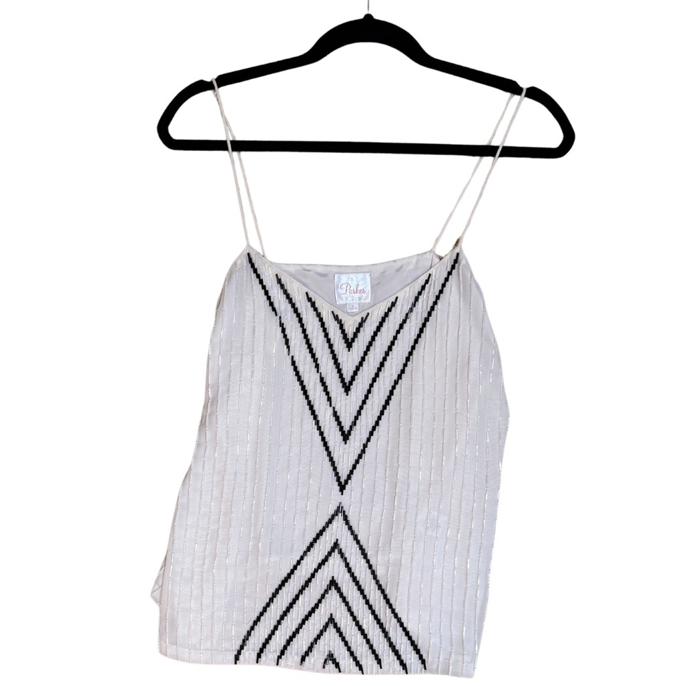 White and Black beaded Striped Camisole
